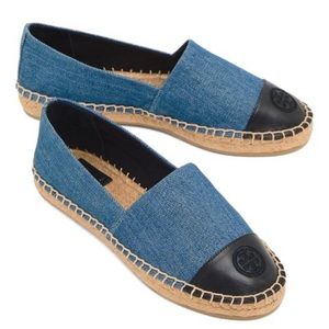 Tory Burch Denim Chambray & Perfect Navy Color Block Flat Espadrille -NEVER WORN